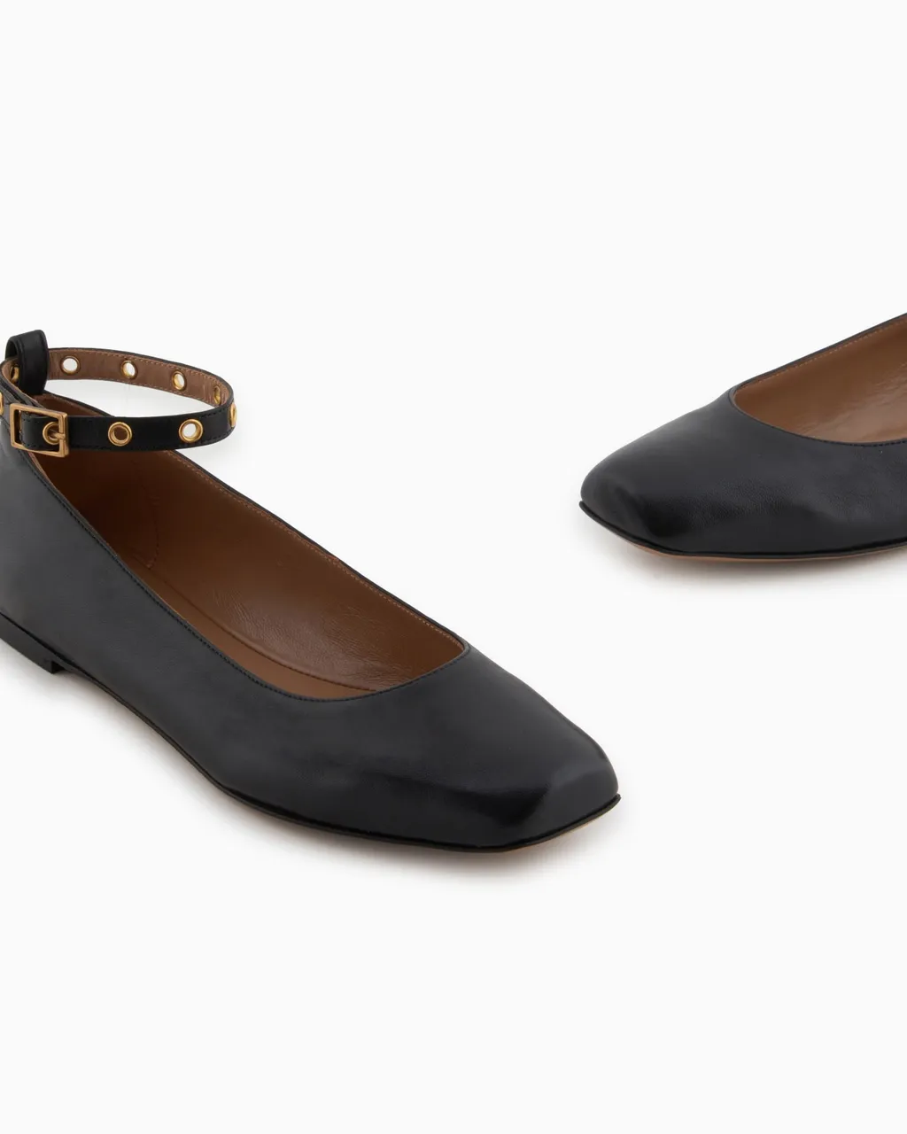 Emporio Armani Square Toe Buckle Detailed Ballet Flats