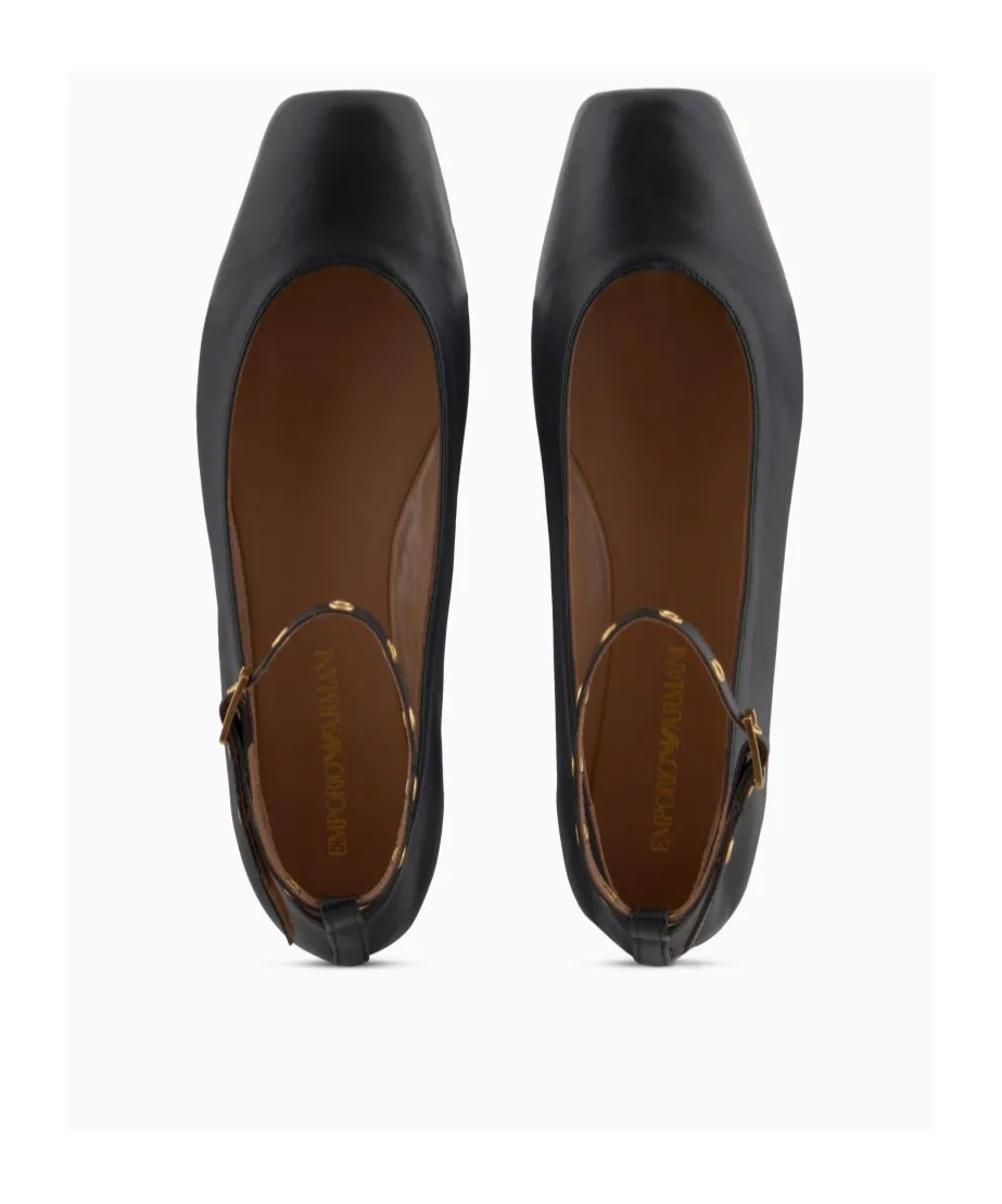 Emporio Armani Square Toe Buckle Detailed Ballet Flats