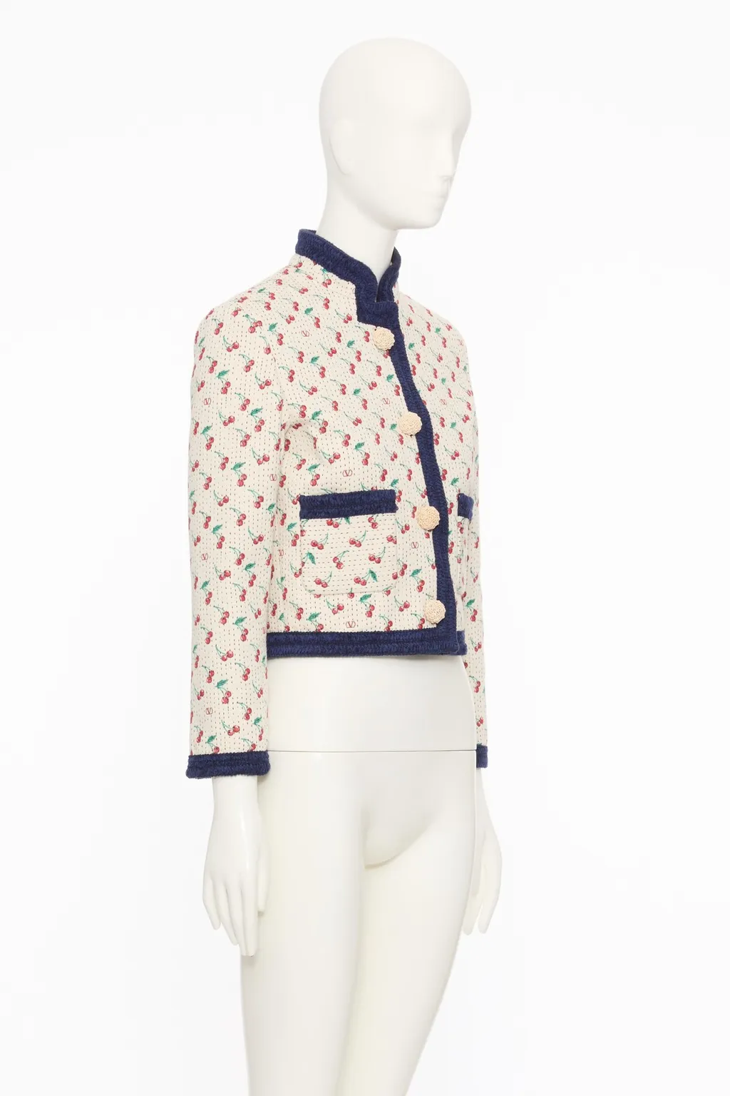 Valentino Cherrific-Jacquard Mock Neck Jacket