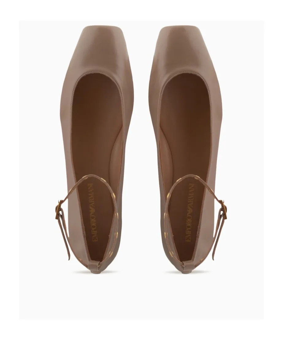 Emporio Armani Square Toe Buckle Detailed Ballet Flats