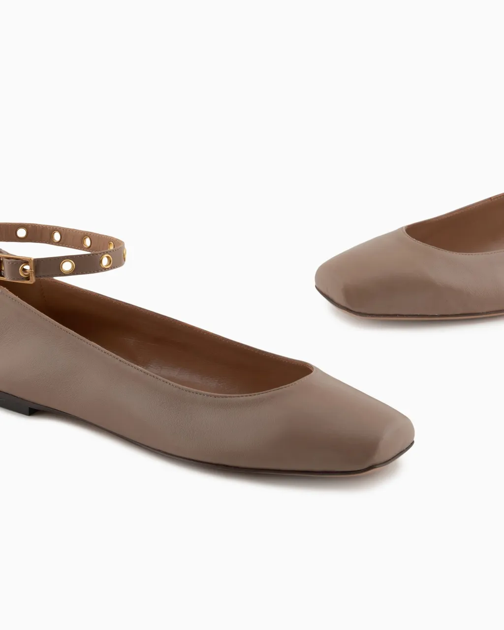 Emporio Armani Square Toe Buckle Detailed Ballet Flats