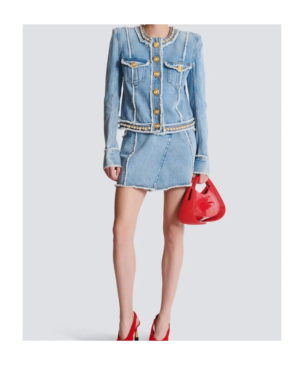 Balmain Embellished Trim Denim Jacket