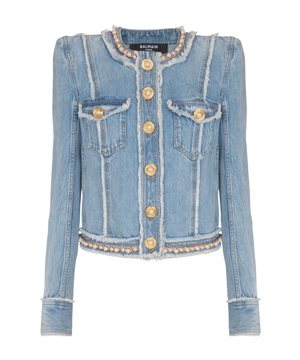 Balmain Embellished Trim Denim Jacket