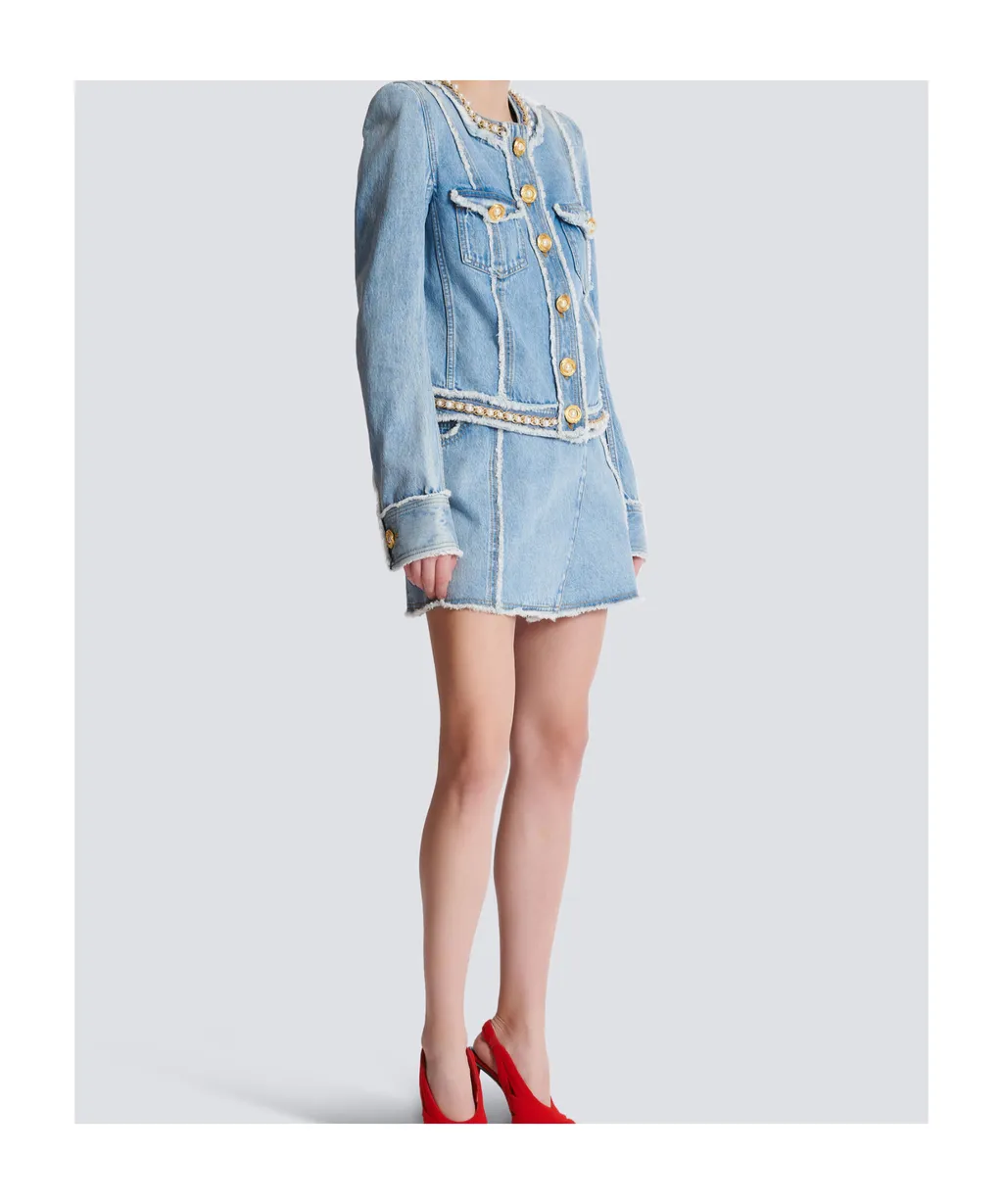 Balmain Embellished Trim Denim Jacket