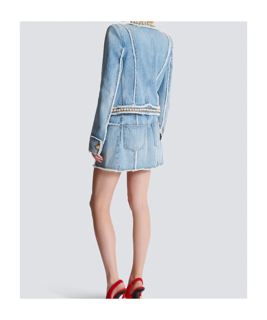 Balmain Embellished Trim Denim Jacket