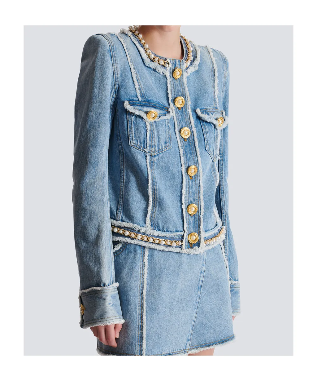 Balmain Embellished Trim Denim Jacket