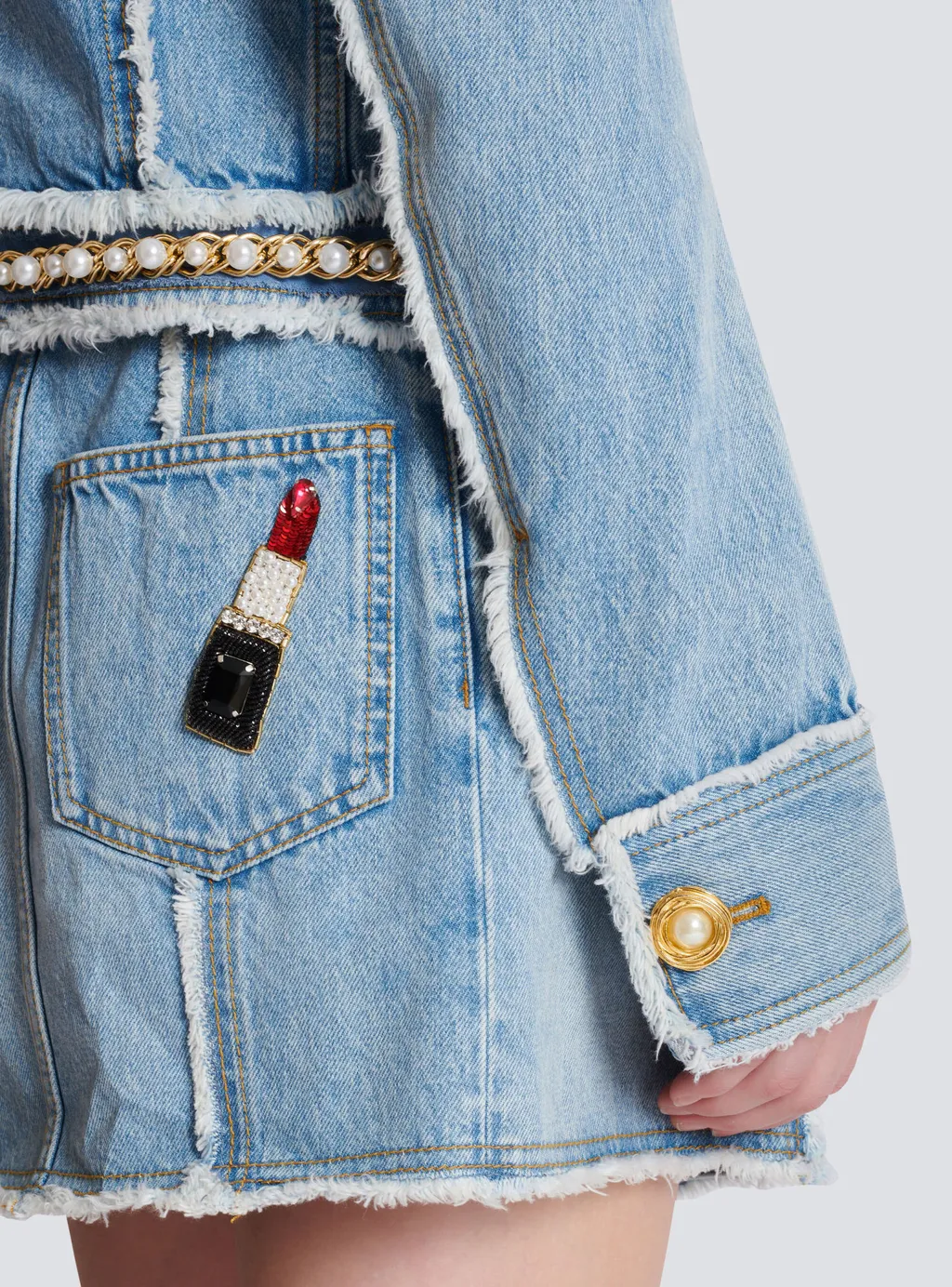 Balmain Embellished Trim Denim Jacket