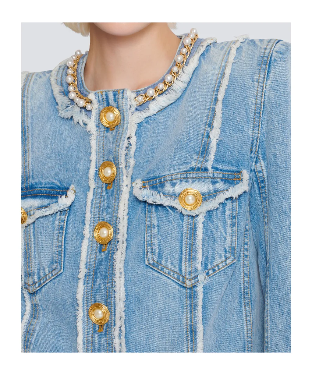 Balmain Embellished Trim Denim Jacket