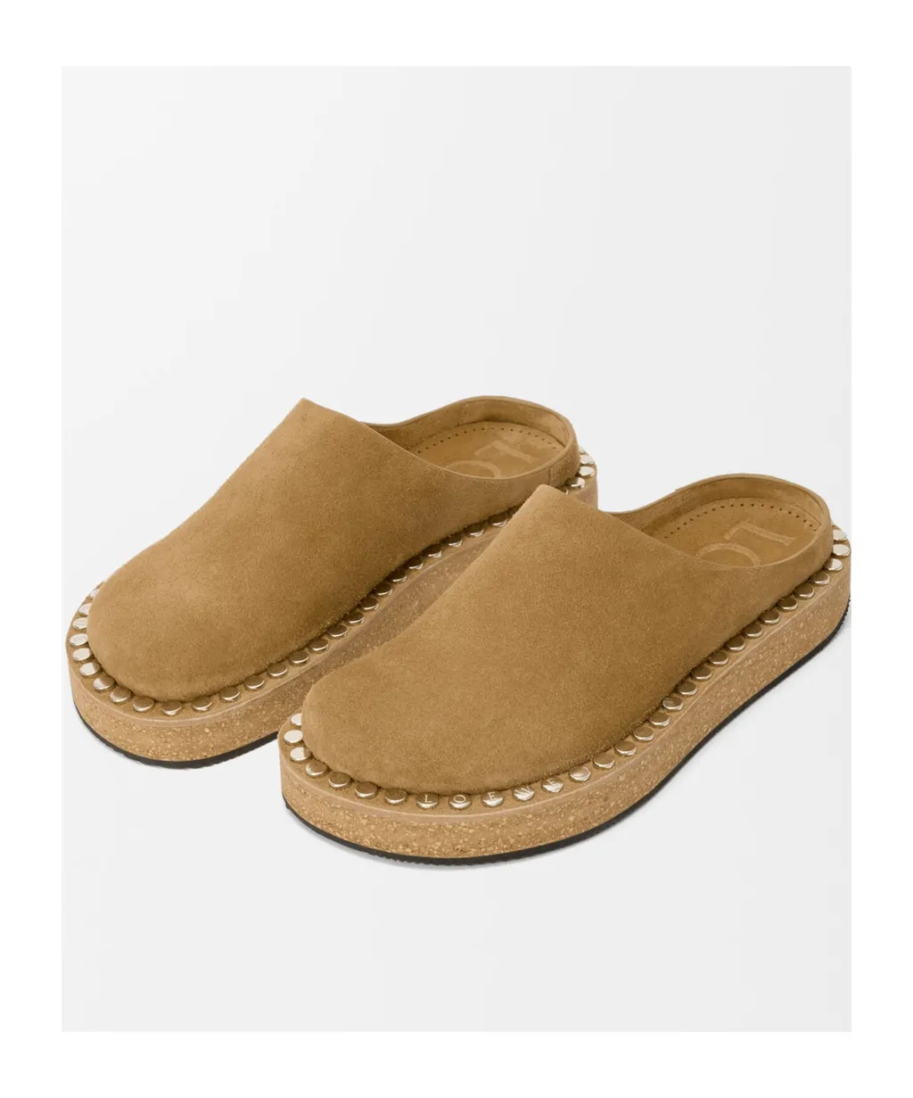 Rivet Mule In Calfskin Suede