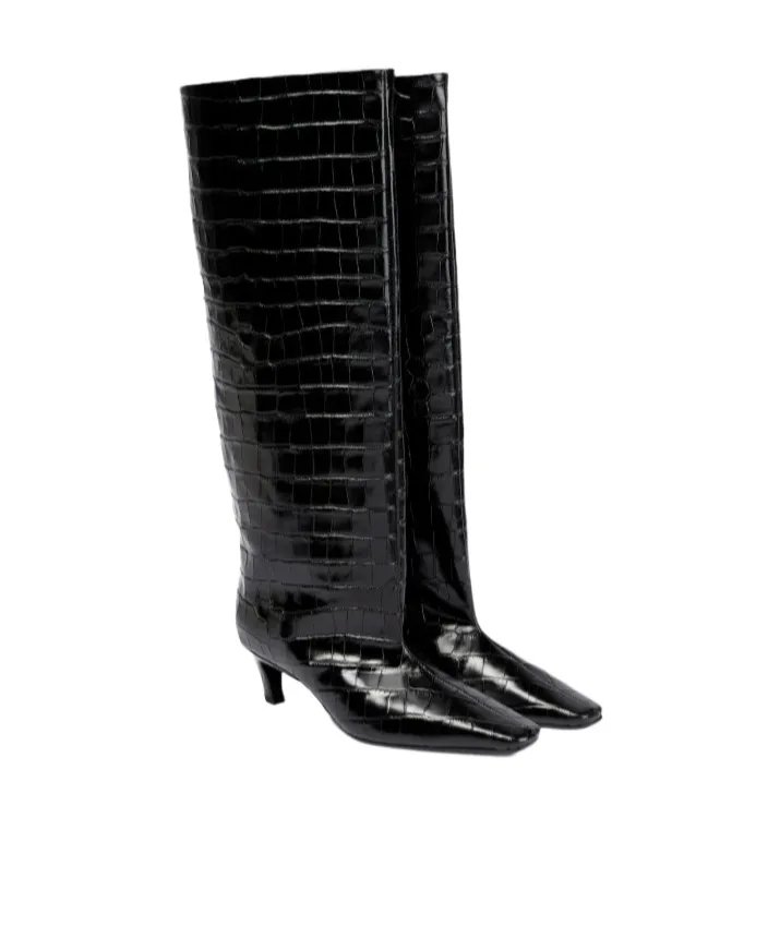 50Mm Croc-Embossed Leather Knee-High Boots