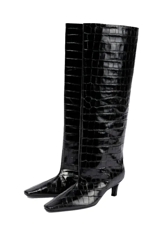50Mm Croc-Embossed Leather Knee-High Boots