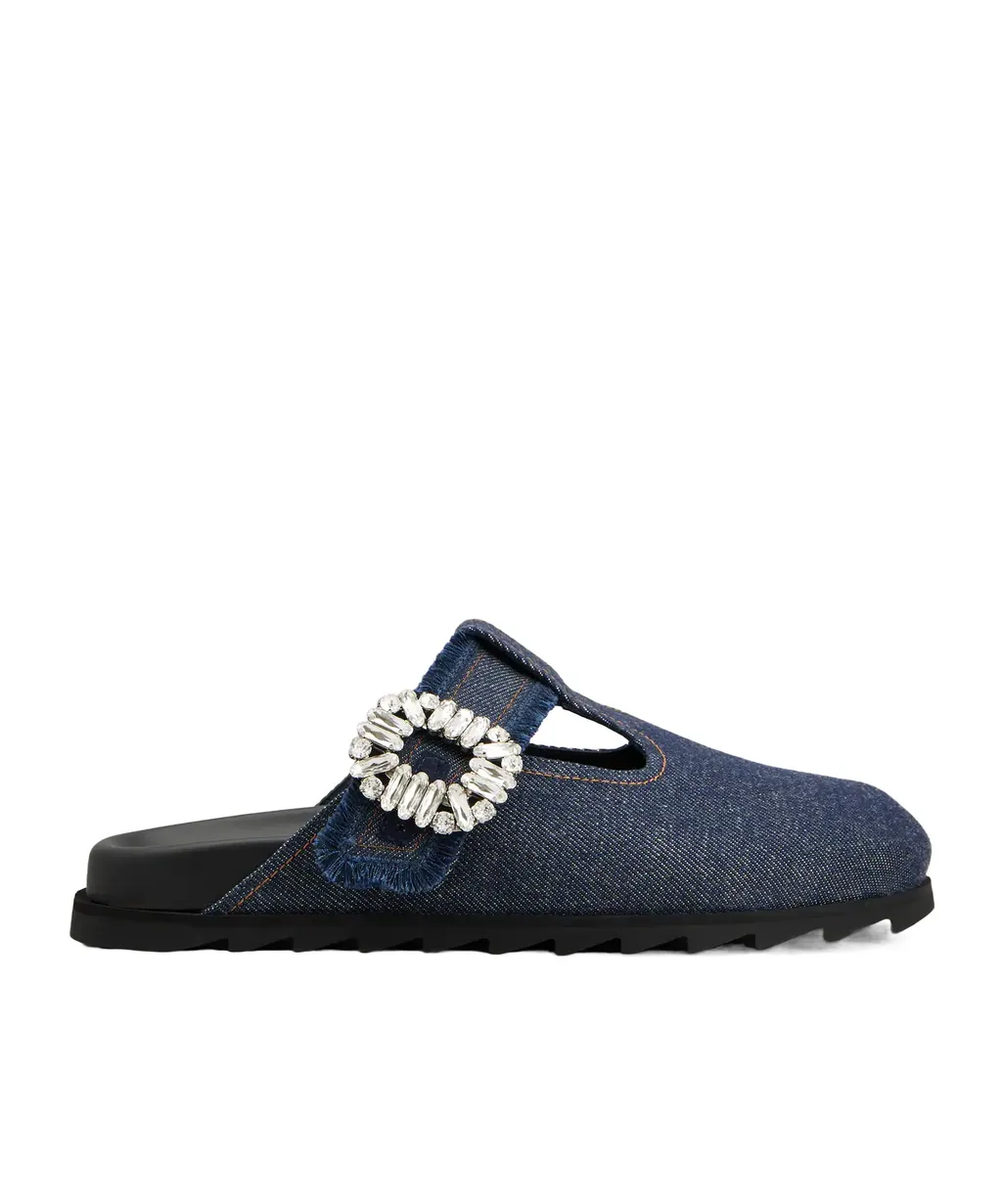 Roger Vivier Slidy Viv' Embellished Denim Mules