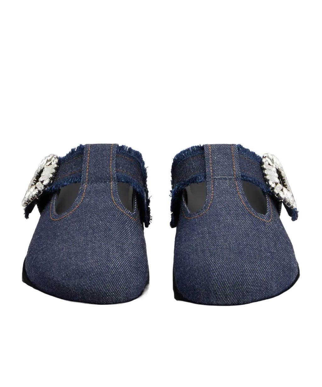 Roger Vivier Slidy Viv' Embellished Denim Mules