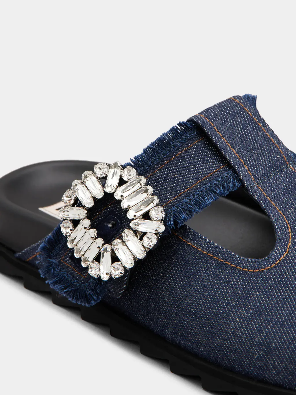 Roger Vivier Slidy Viv' Embellished Denim Mules