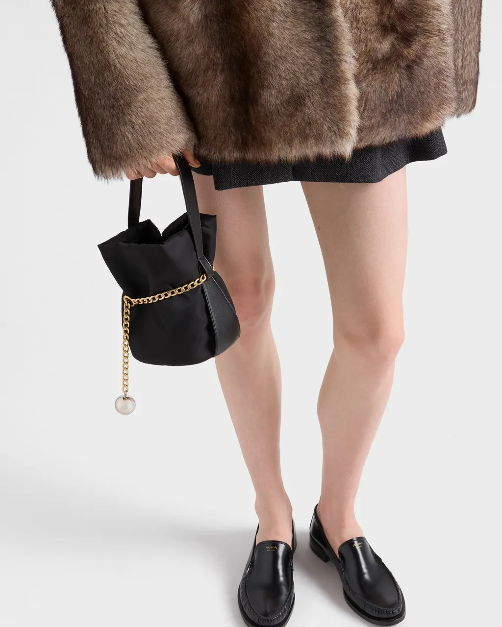 Prada Petit Sac Noir Mini Re-Nylon And Nappa Leather Bucket Bag