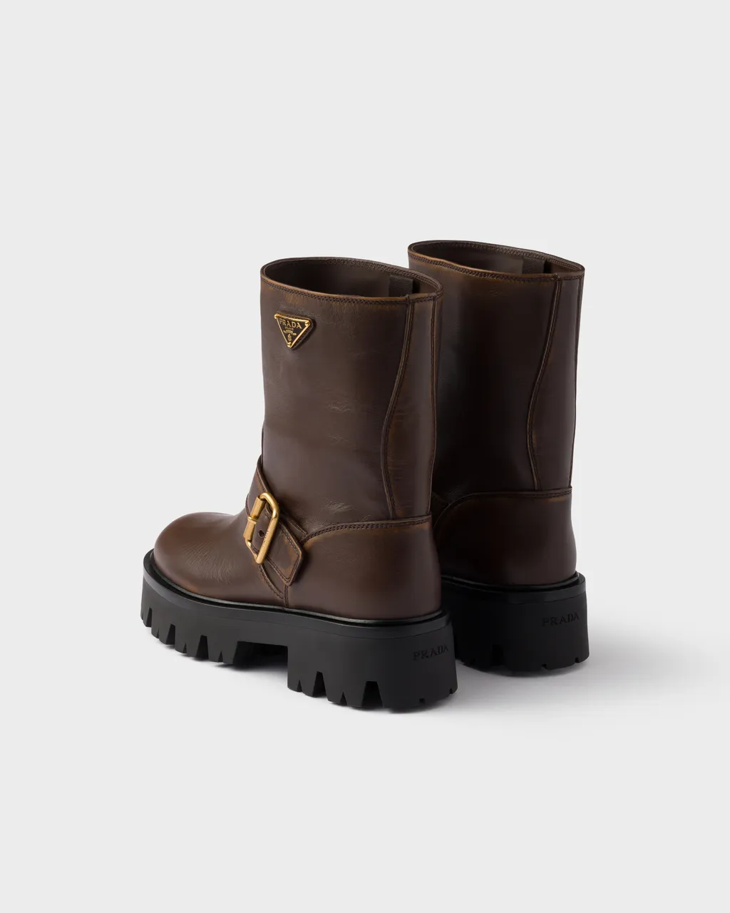 Prada Logo Plaque Buckled Boots