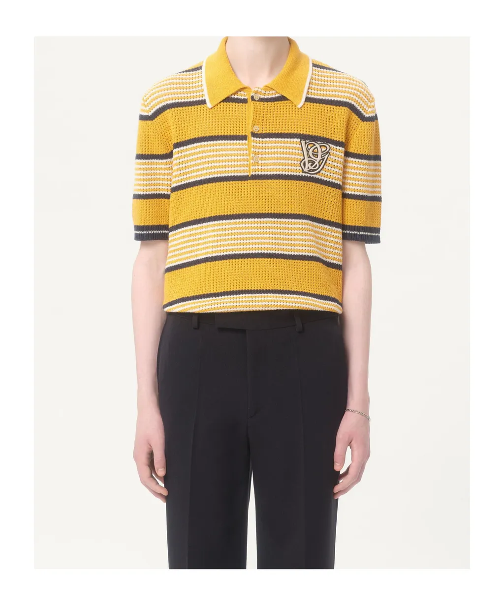 Long-Sleeved Linen And Cotton Polo Shirt With Vg Patch