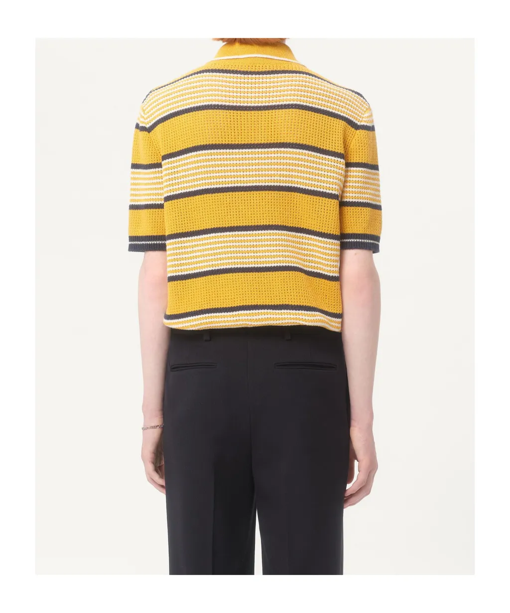 Long-Sleeved Linen And Cotton Polo Shirt With Vg Patch