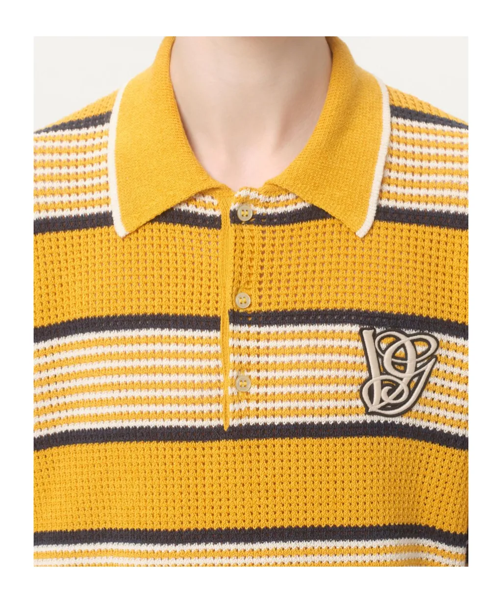 Long-Sleeved Linen And Cotton Polo Shirt With Vg Patch