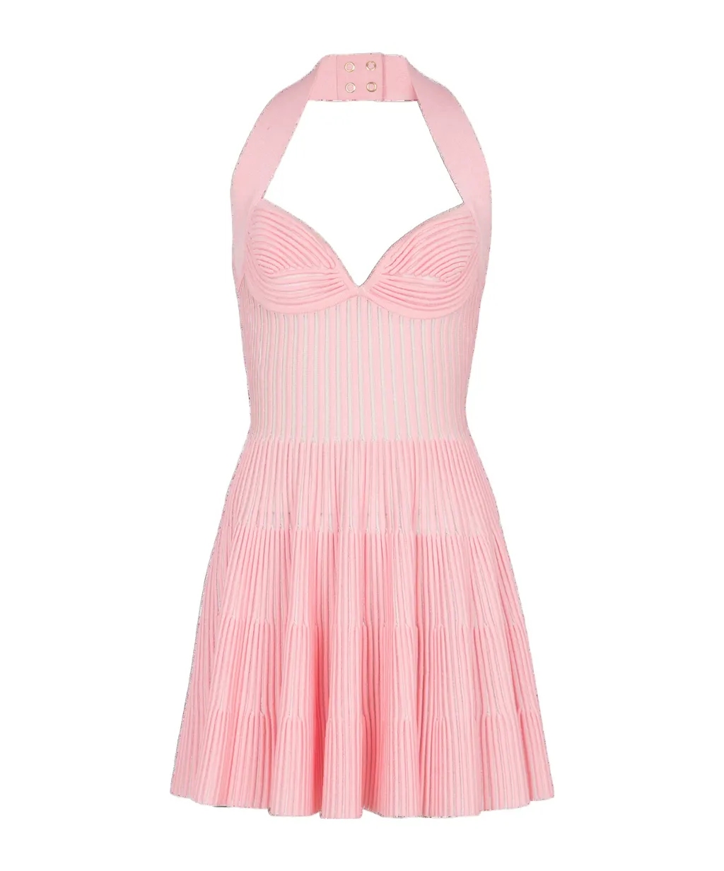 Textured Knit Halterneck A-Line Dress