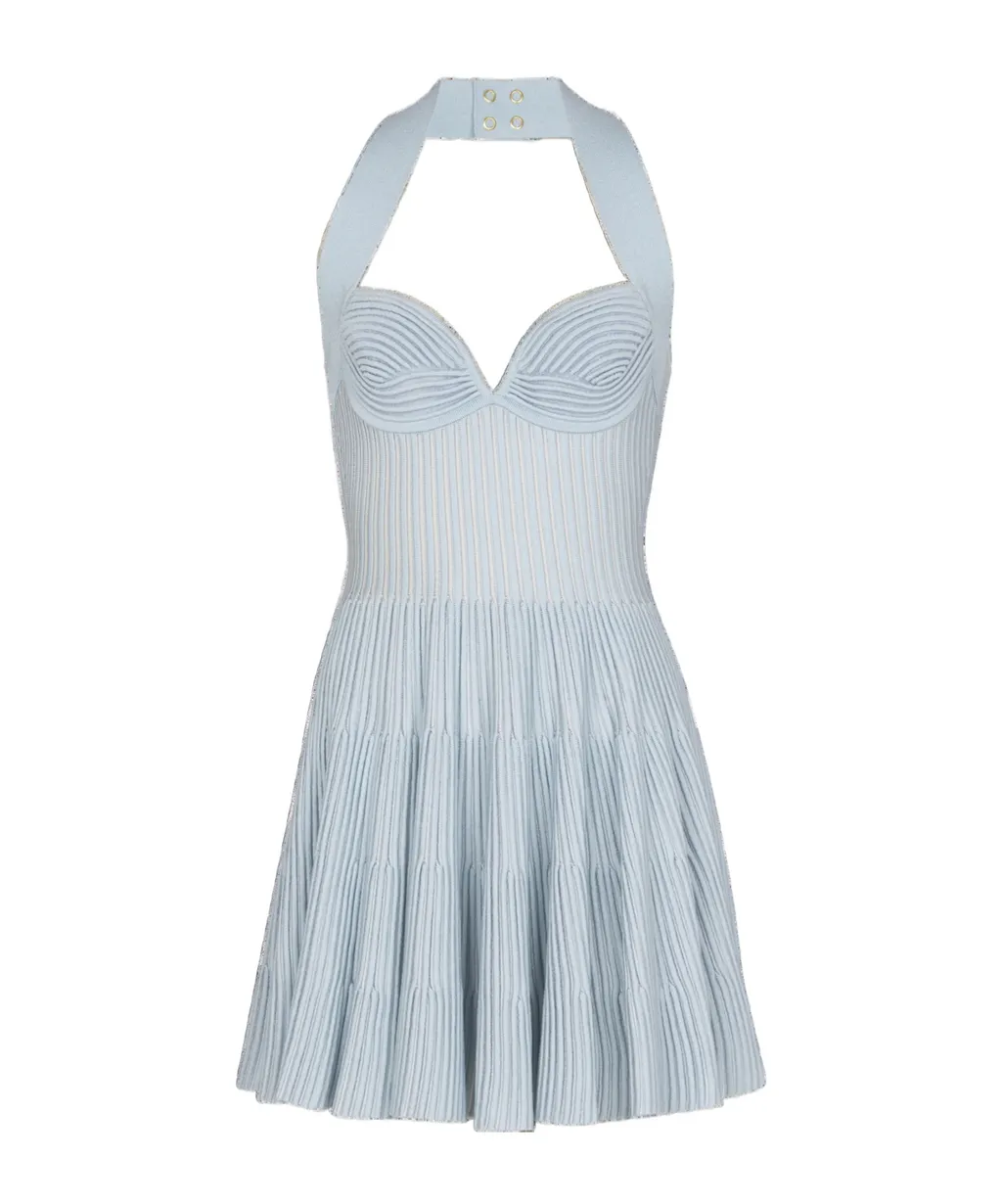 Textured Knit Halterneck A-Line Dress