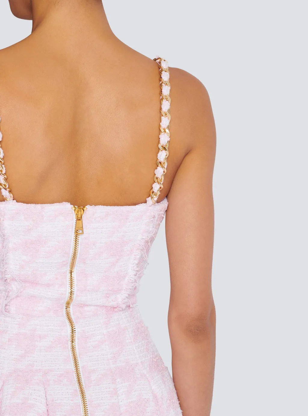 Balmain Strappy Houndstooth Tweed A-Line Dress
