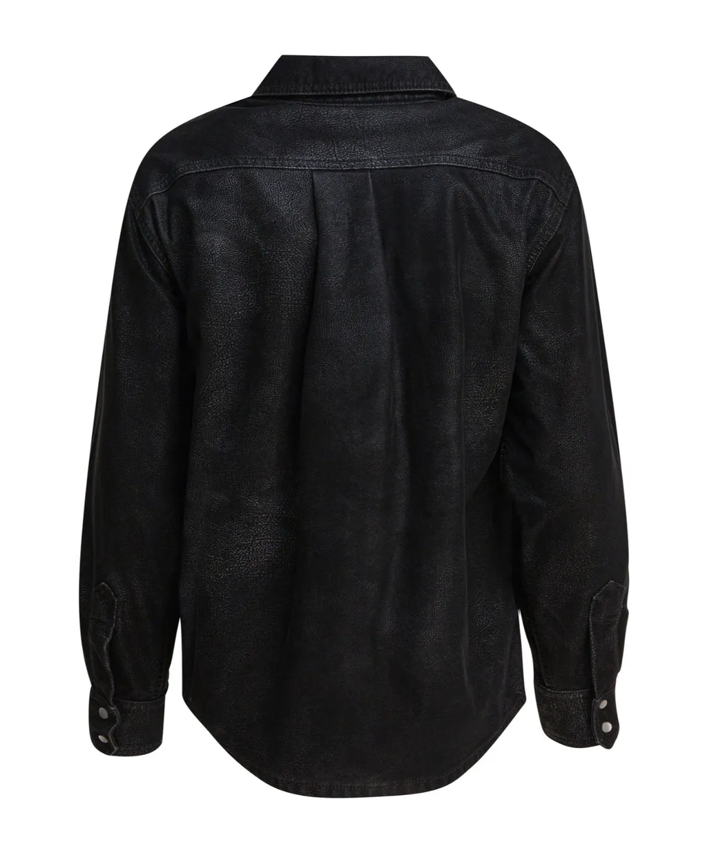 Delcia Leather-Texture Flap-Pocket Shirt