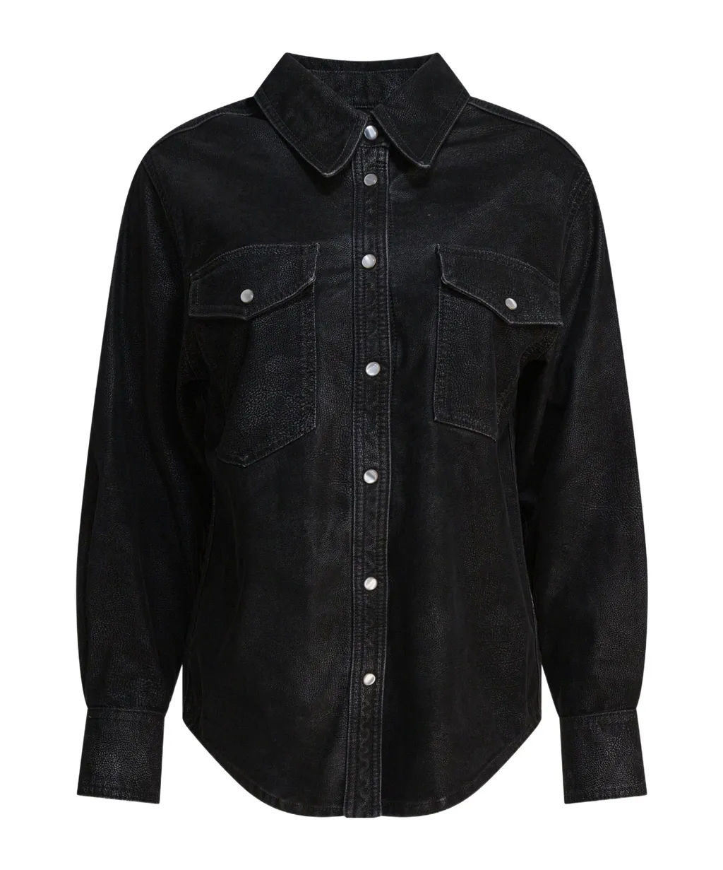 Delcia Leather-Texture Flap-Pocket Shirt