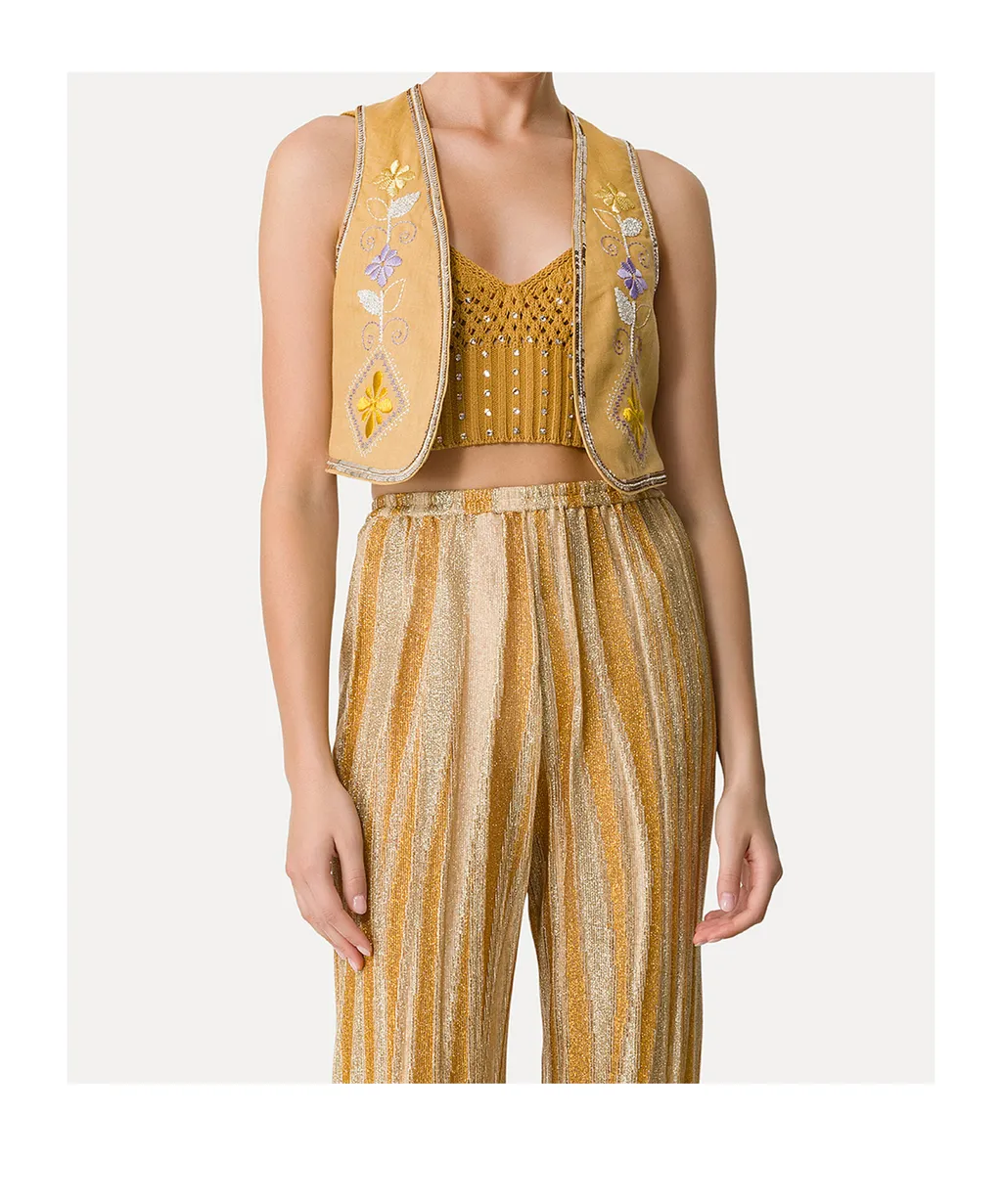 Linen Vest For Women With “Oniric Blossom” Embroidered Detailing