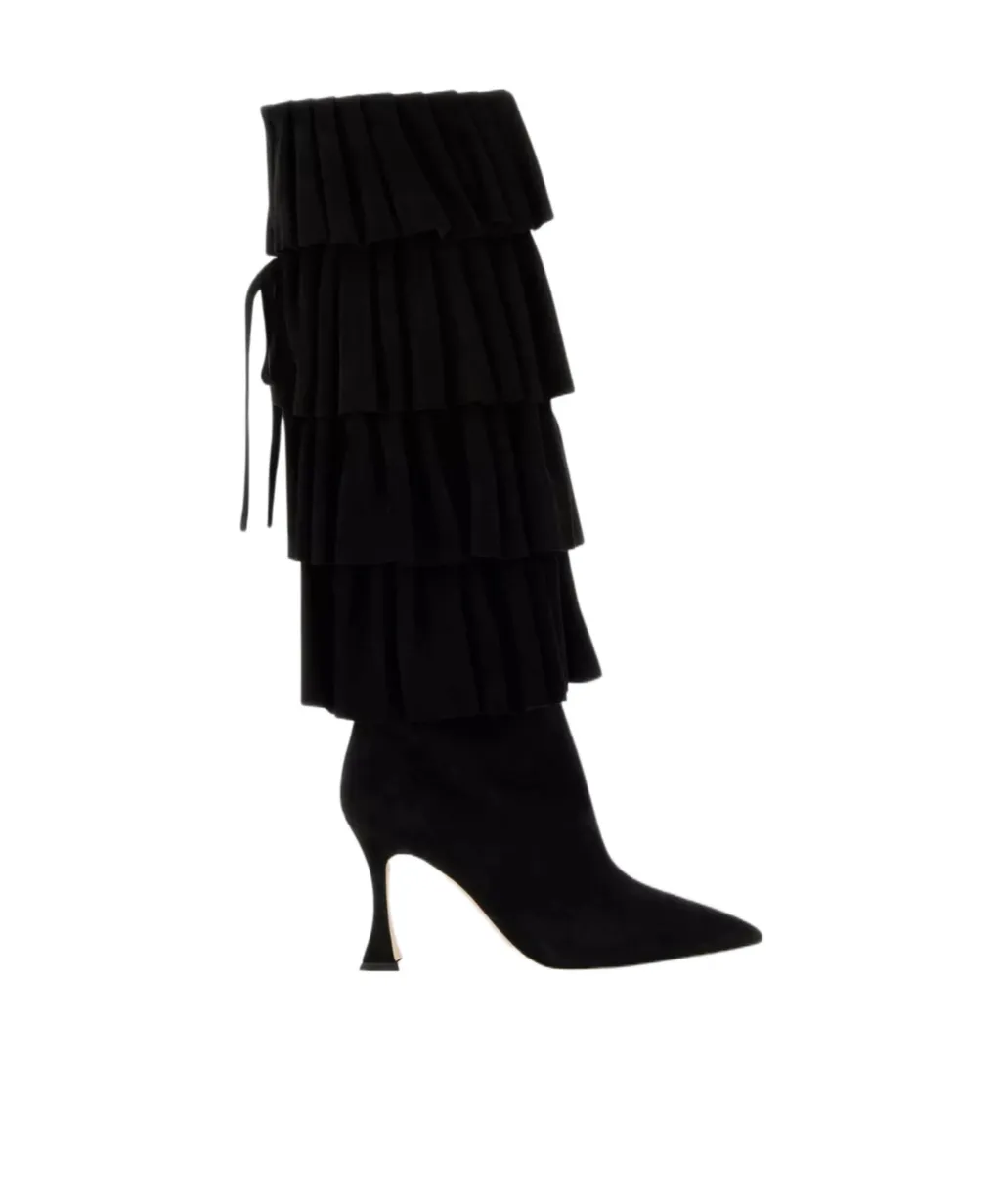 Manolo Blahnik Ruffled Tiered Ankle Boots