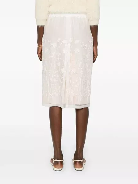 Floral-Embroidered Midi Skirt