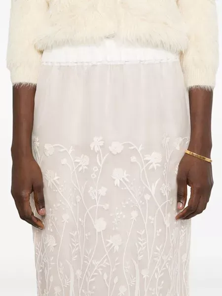 Floral-Embroidered Midi Skirt