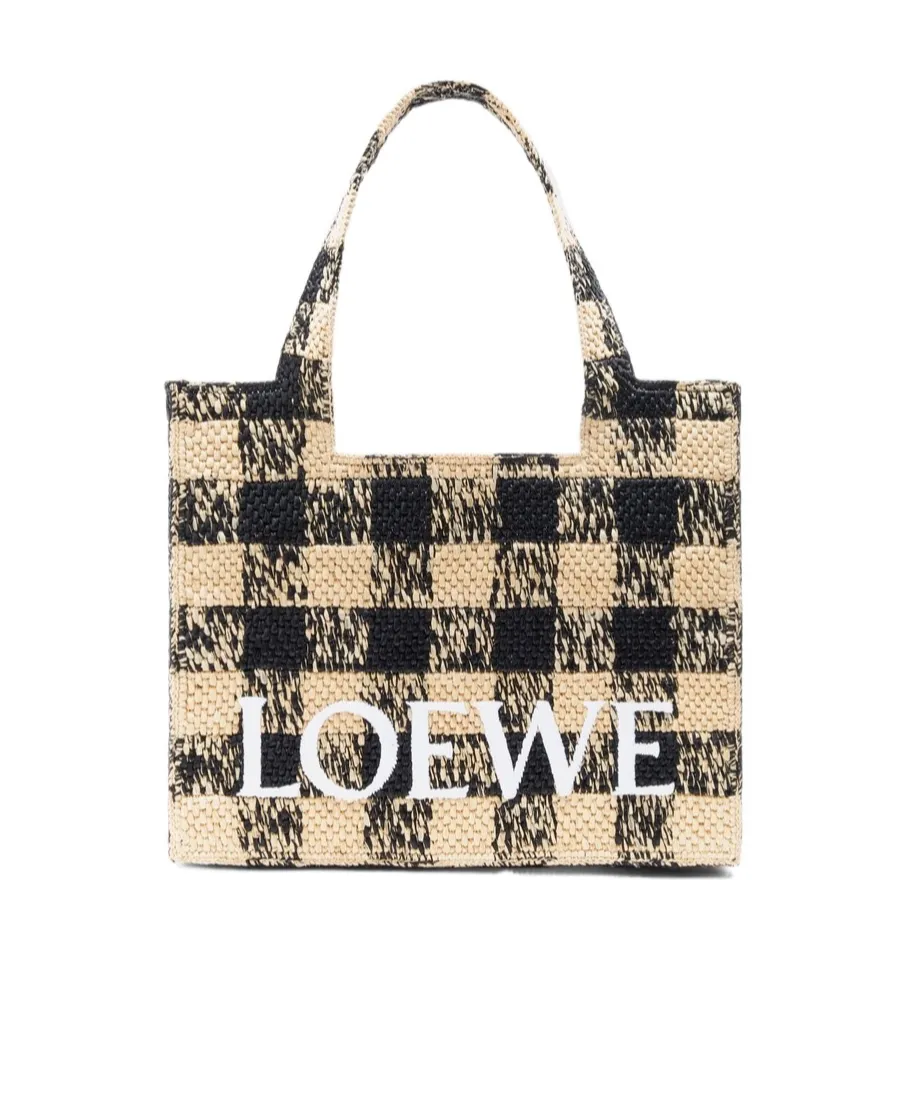Large Loewe Font Tote In Raffia