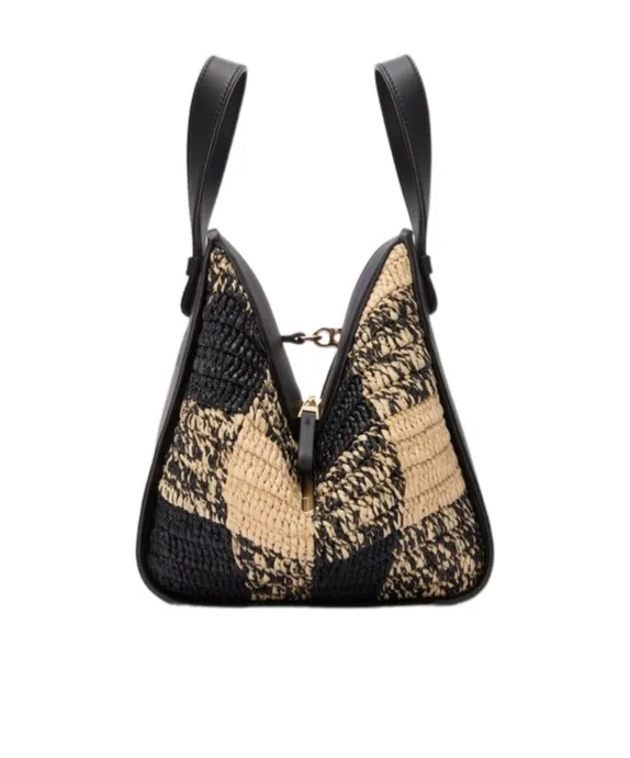Compact Hammock Bag In Raffia And Calfskin