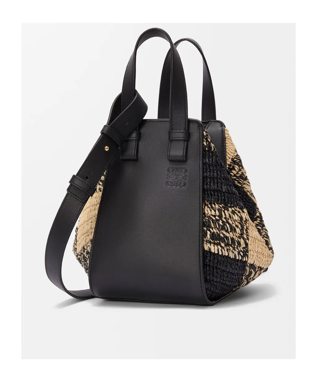 Compact Hammock Bag In Raffia And Calfskin