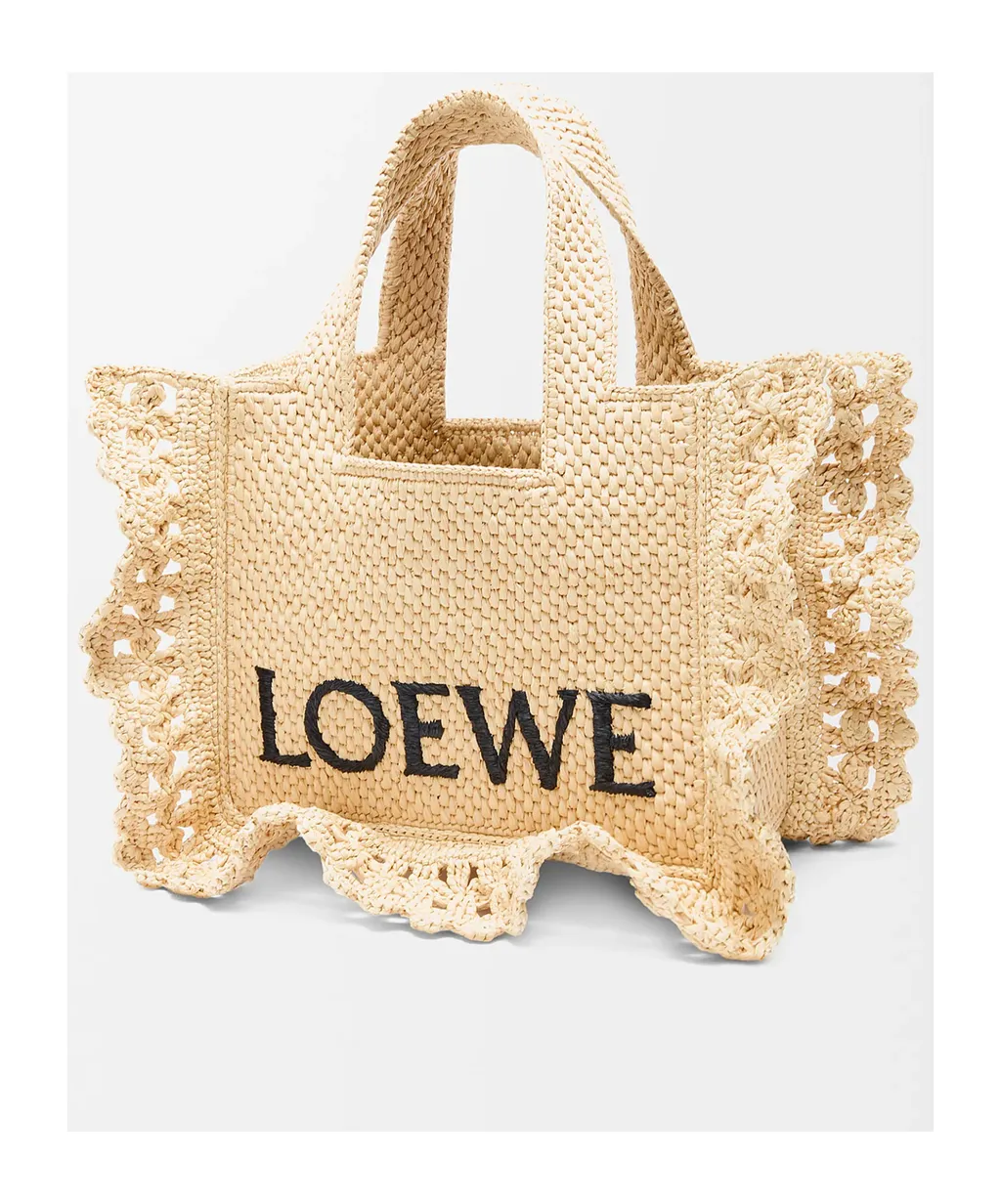 Small Loewe Font Tote In Raffia