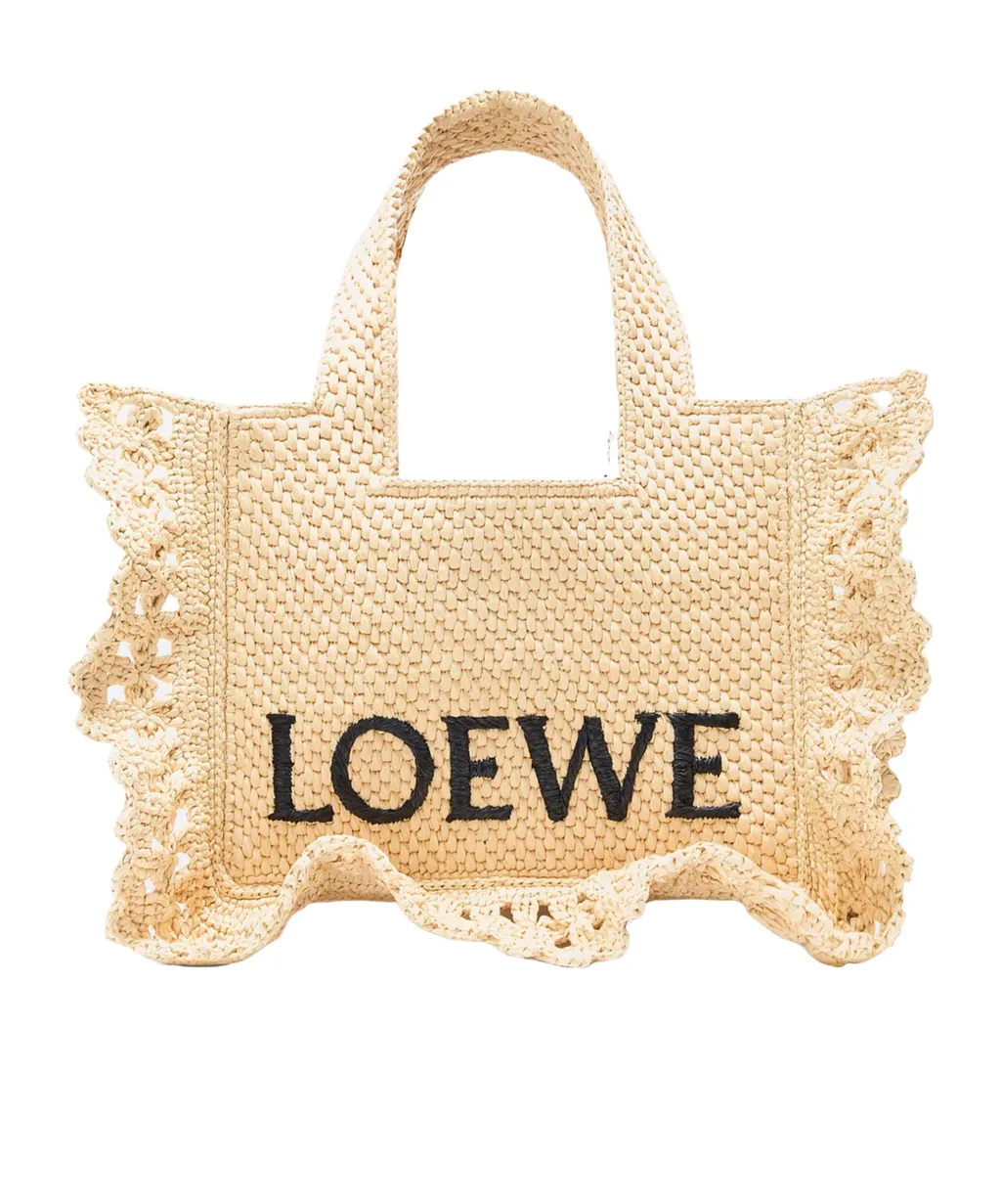 Small Loewe Font Tote In Raffia