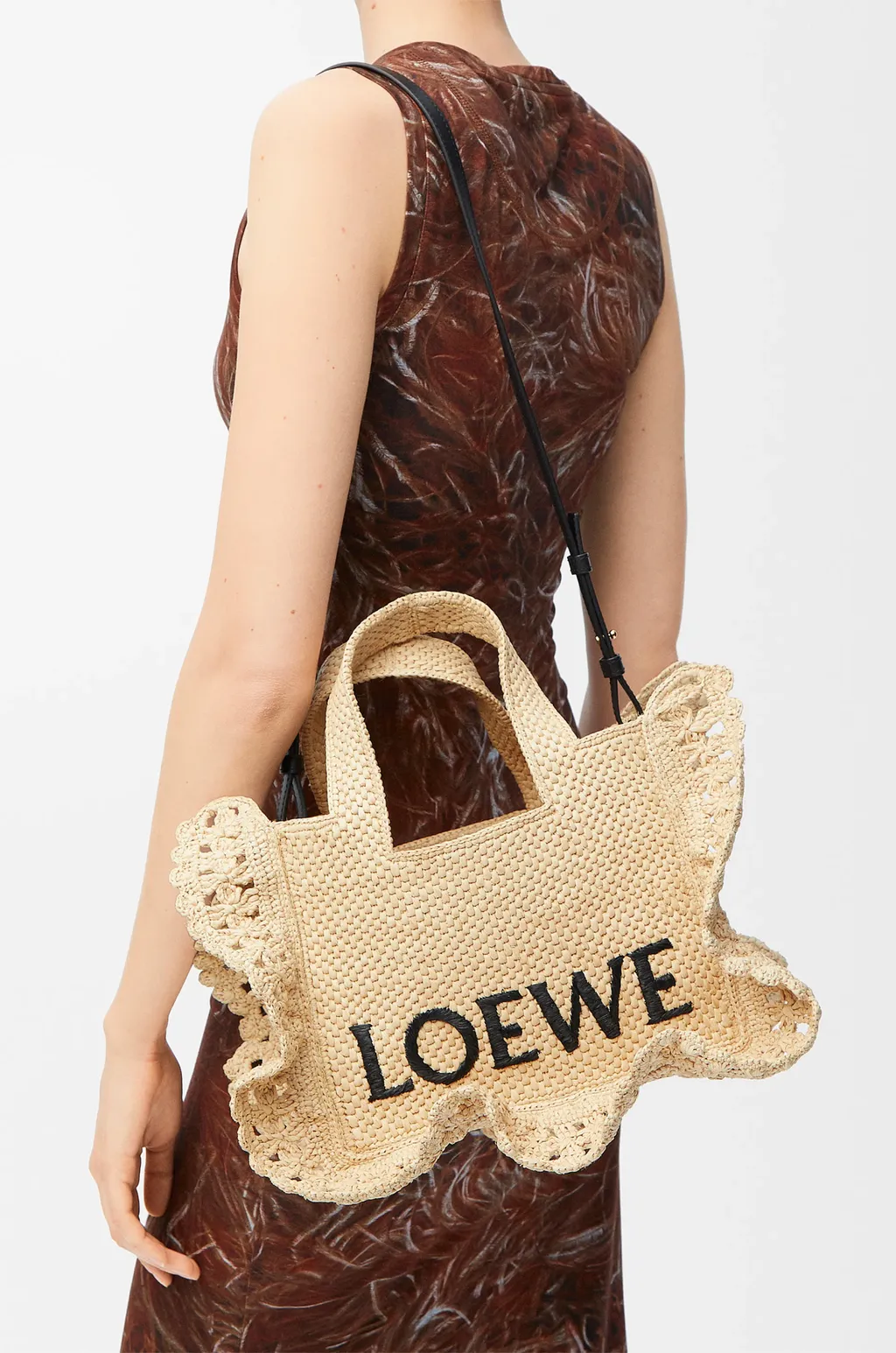 Small Loewe Font Tote In Raffia