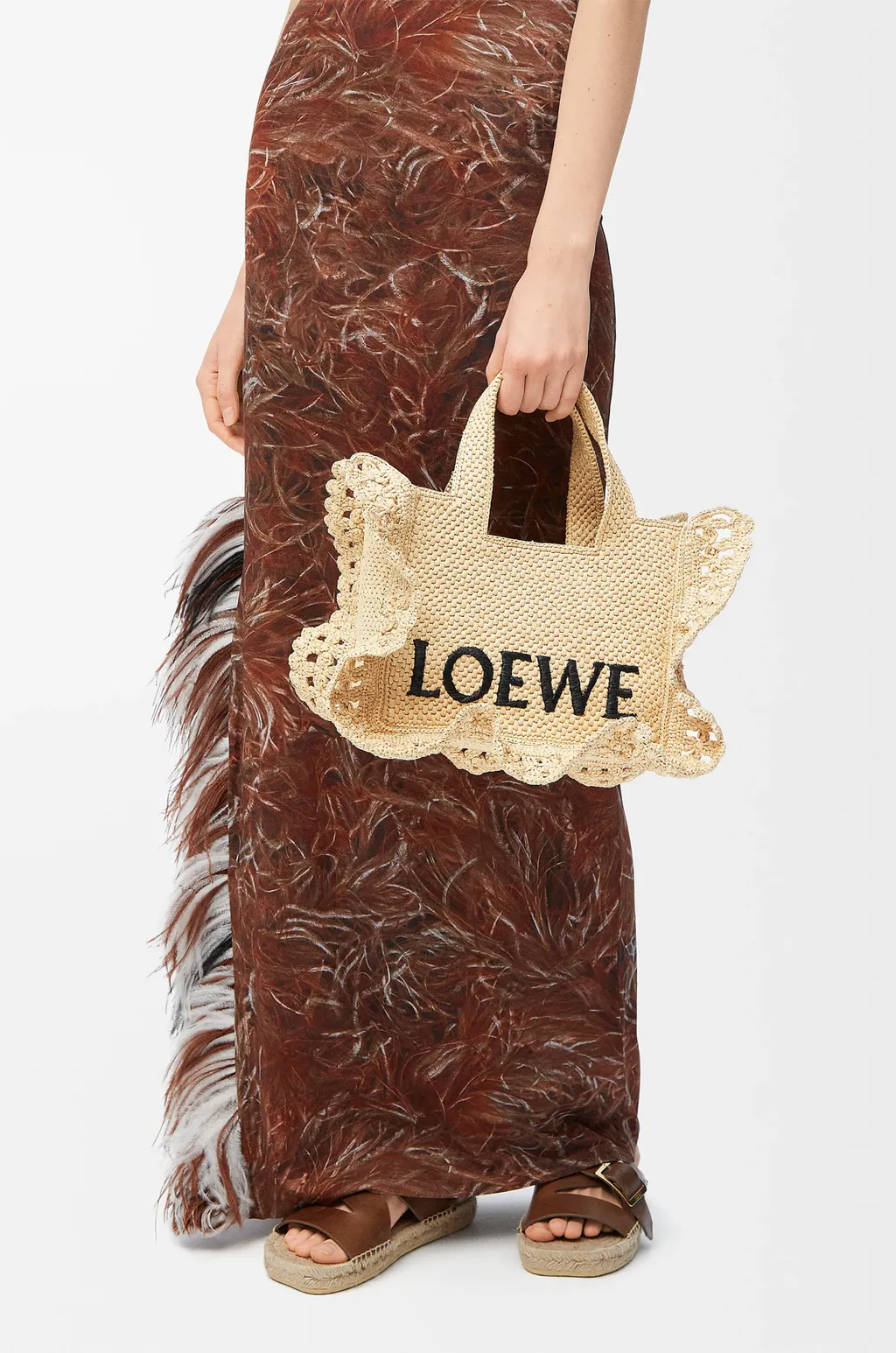 Small Loewe Font Tote In Raffia