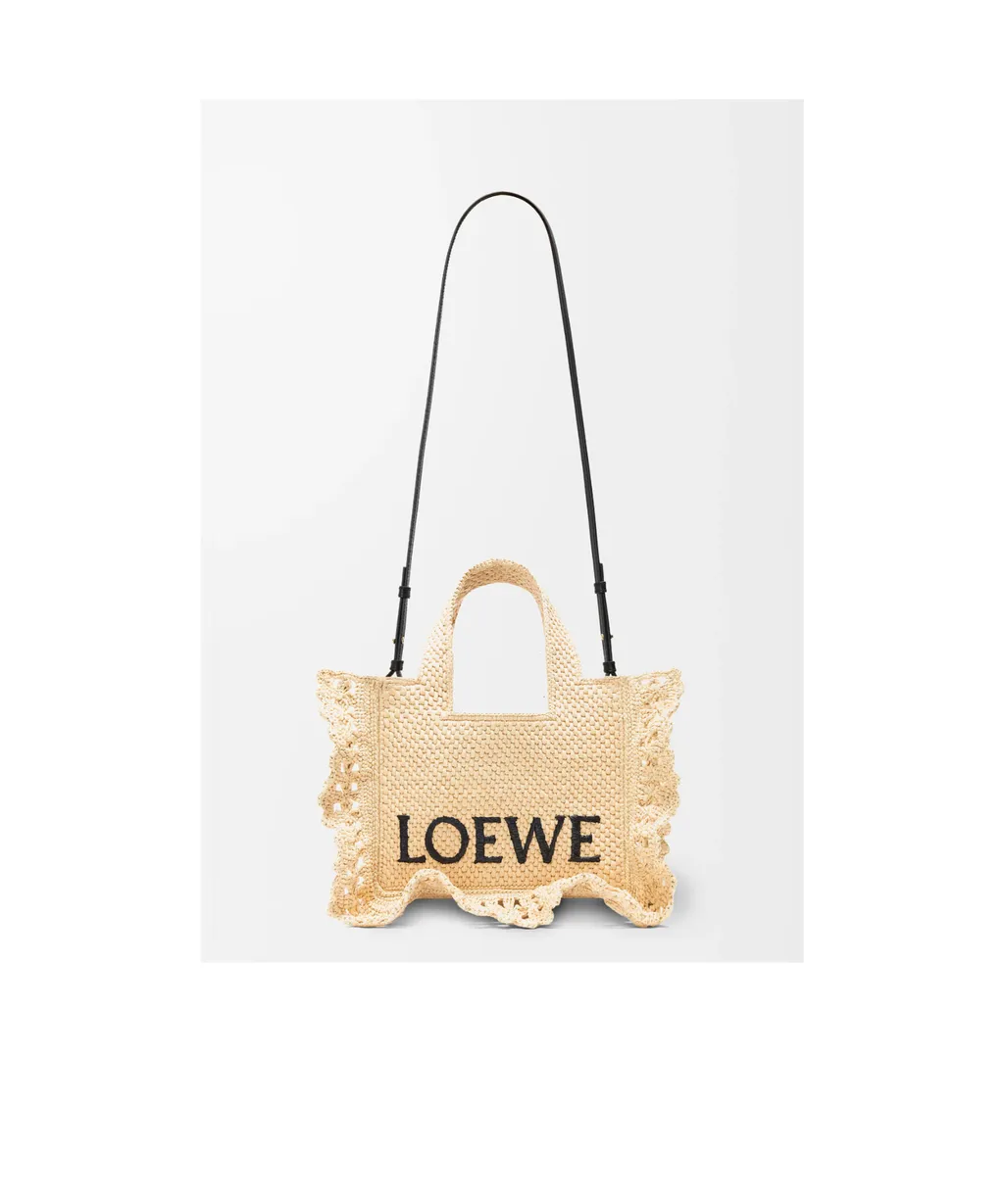 Small Loewe Font Tote In Raffia