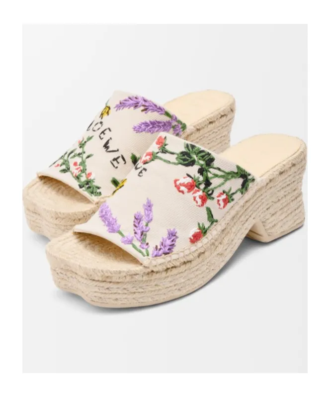 Petal Espadrille Platform Slide In Embroidered Canvas