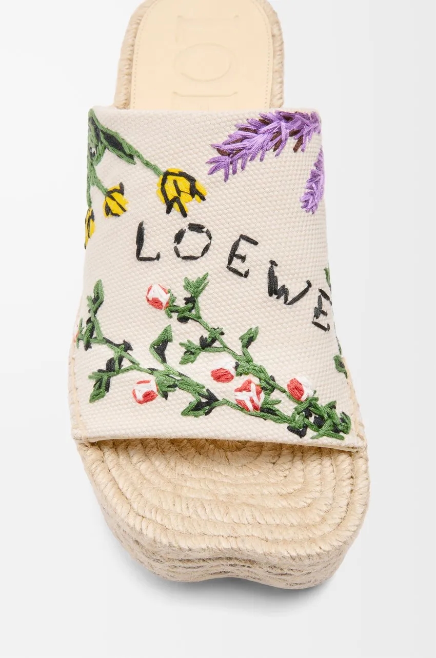 Petal Espadrille Platform Slide In Embroidered Canvas