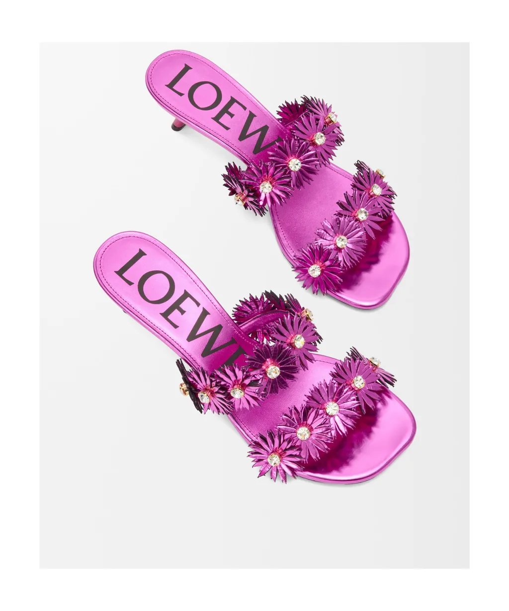 Petal Flower Sandal In Calfskin And Crystals