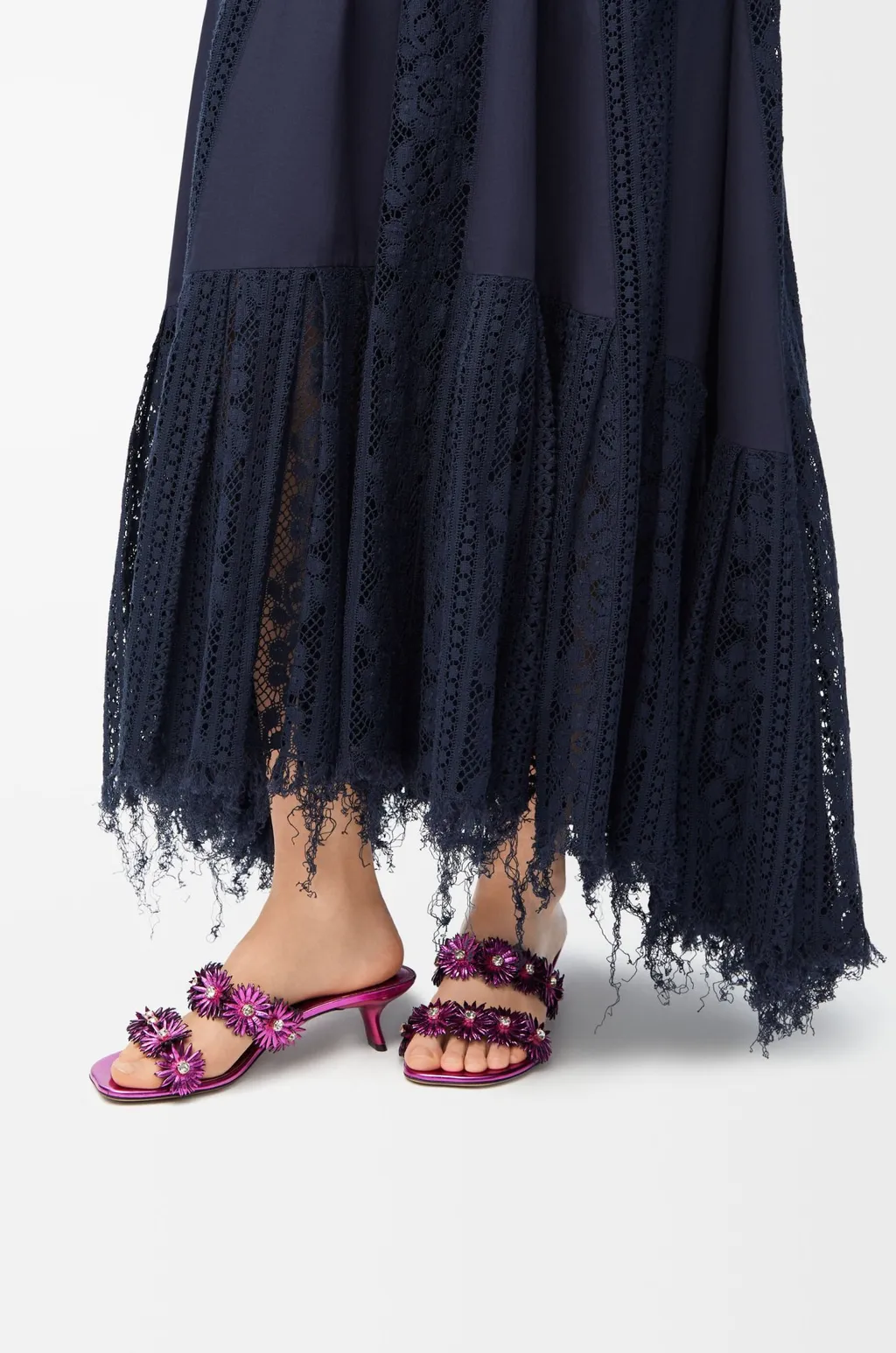 Petal Flower Sandal In Calfskin And Crystals