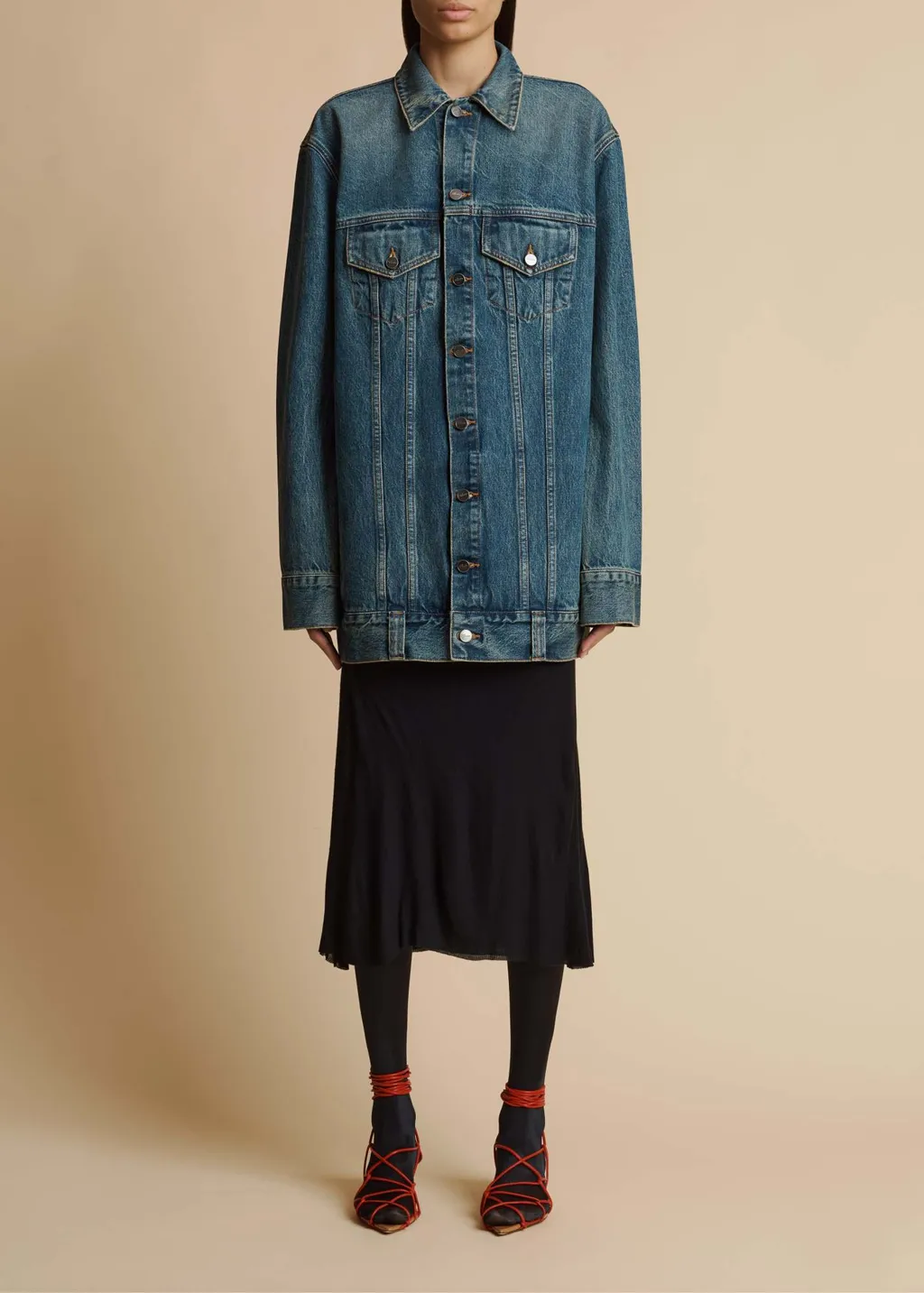 Long-Sleeved Lapel Denim Coat