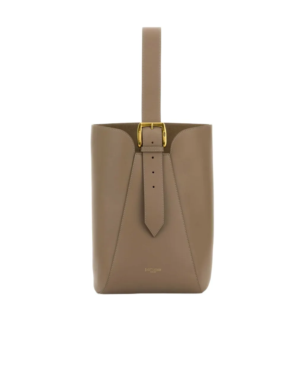 Buckle-Fastening Leather Bucket Bag