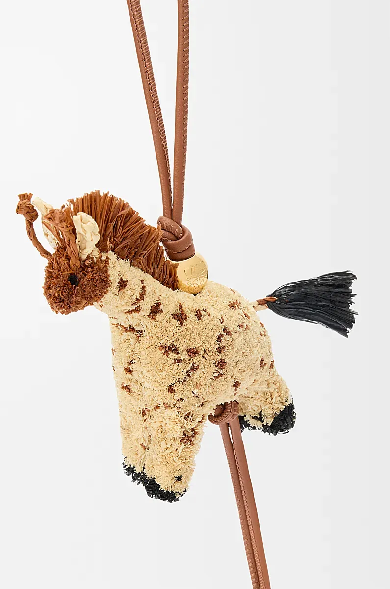 Giraffe Charm In Raffia And Calfskin