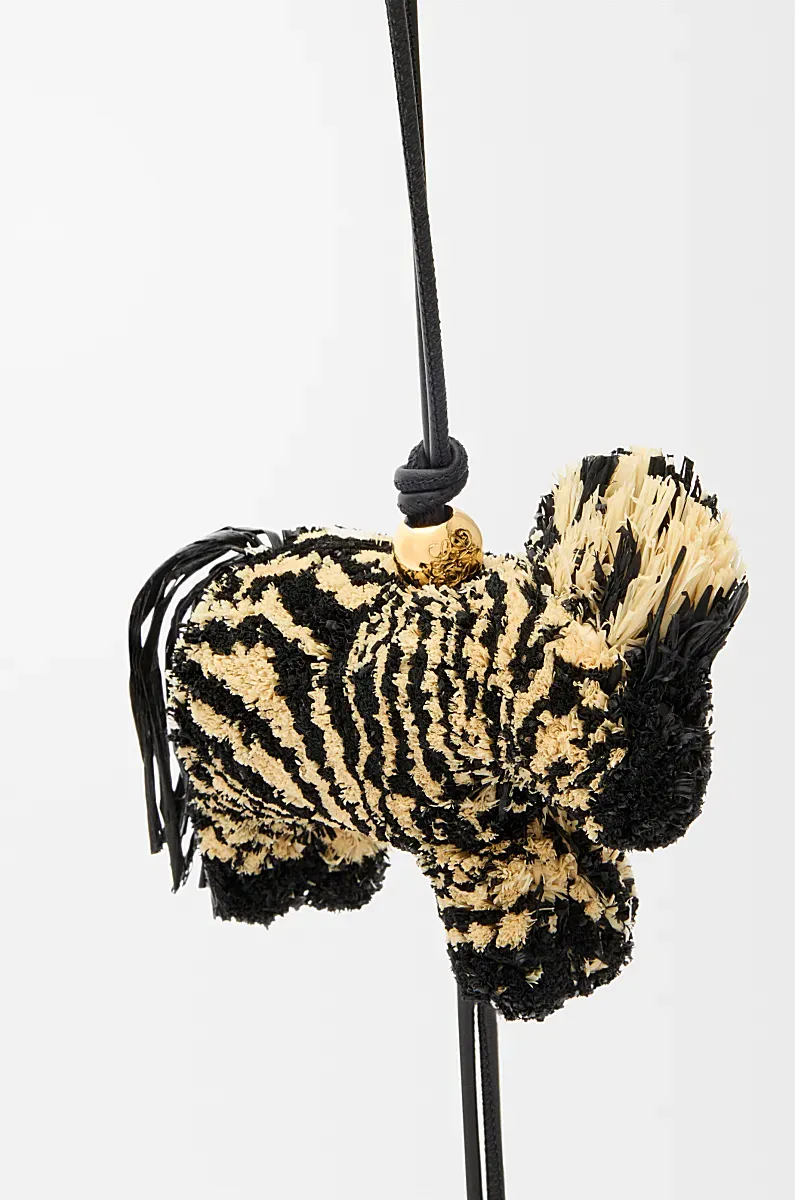 Zebra Charm In Raffia And Calfskin