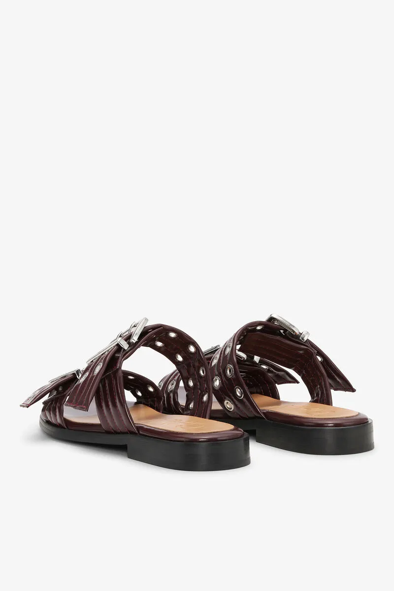 Feminine Buckle Two-Strap Sandals In Burgundy