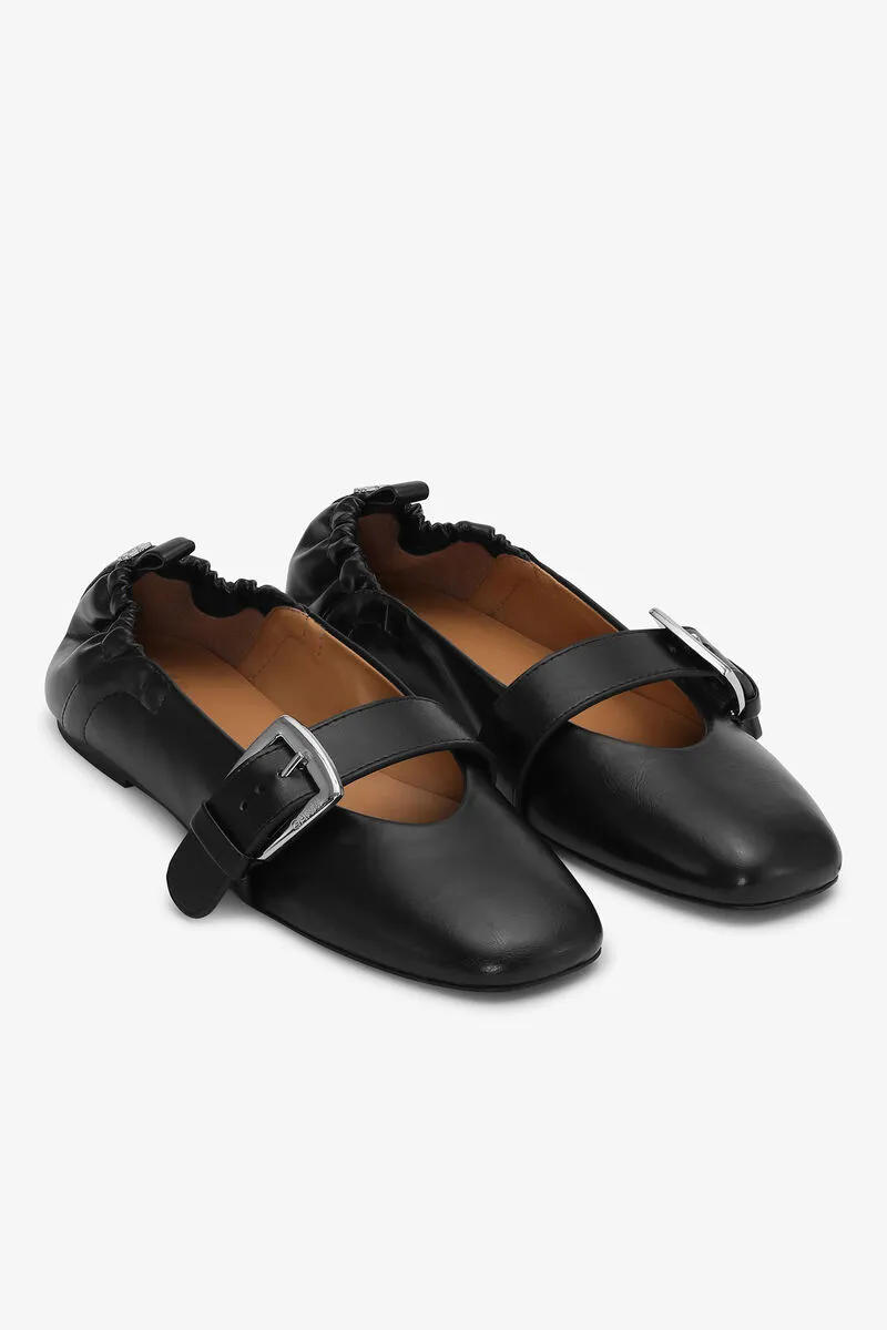 Buckle Strap Ballerinas In Black